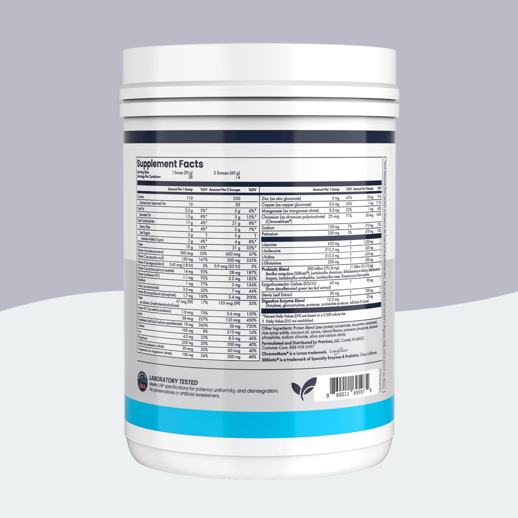 Previnex Nourify Plus Plant-Based Protein Shake - All Natural Vegan Protein Powder, High Protein & Low Sugar, Gluten Free, Soy Free & Dairy Free, Chocolate Protein Powder (29.3 oz)
