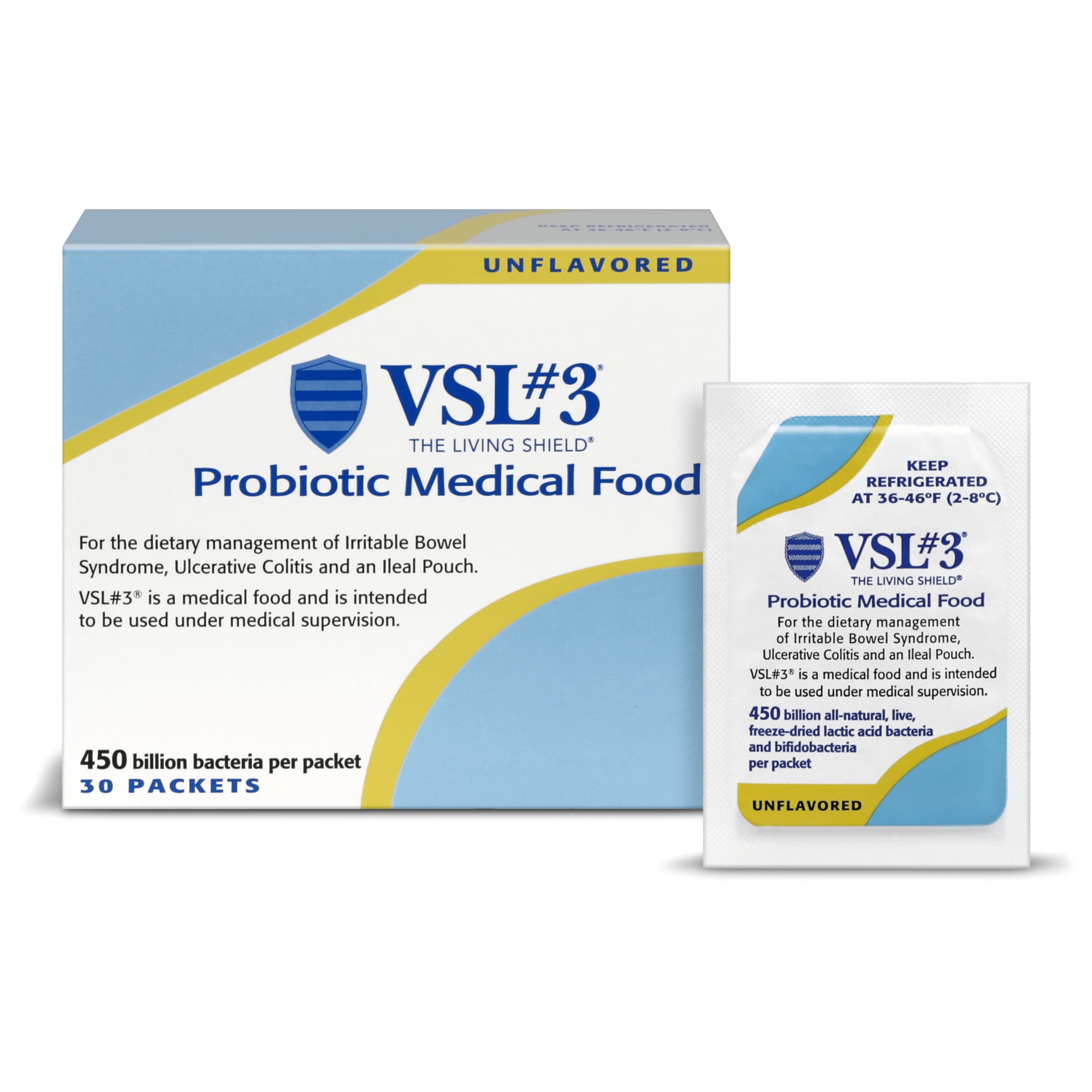 VSL#3® Probiotic Powder for Digestive Health, IBS & UC Symptoms - 450B CFUs, High-Potency, Multi-Strain, Live, Refrigerated Probiotic, Medical Food for Gut Health Support in Men & Women, 30 Pack