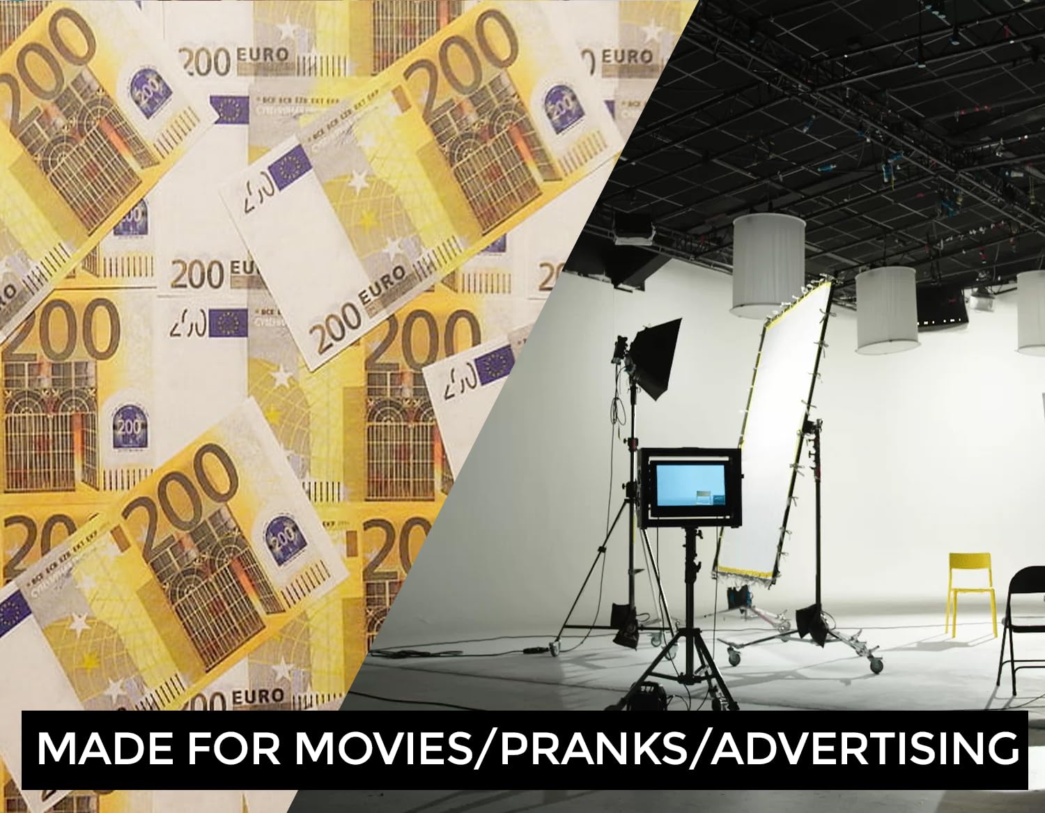 Fake Money €200 Euro Bills, Prop Money Dollars | UK Company | 100 Notes | €20,000 Stack | for Movies, Advertising, Play, Party, Supreme, Gun, Fancy Dress, Casino Games