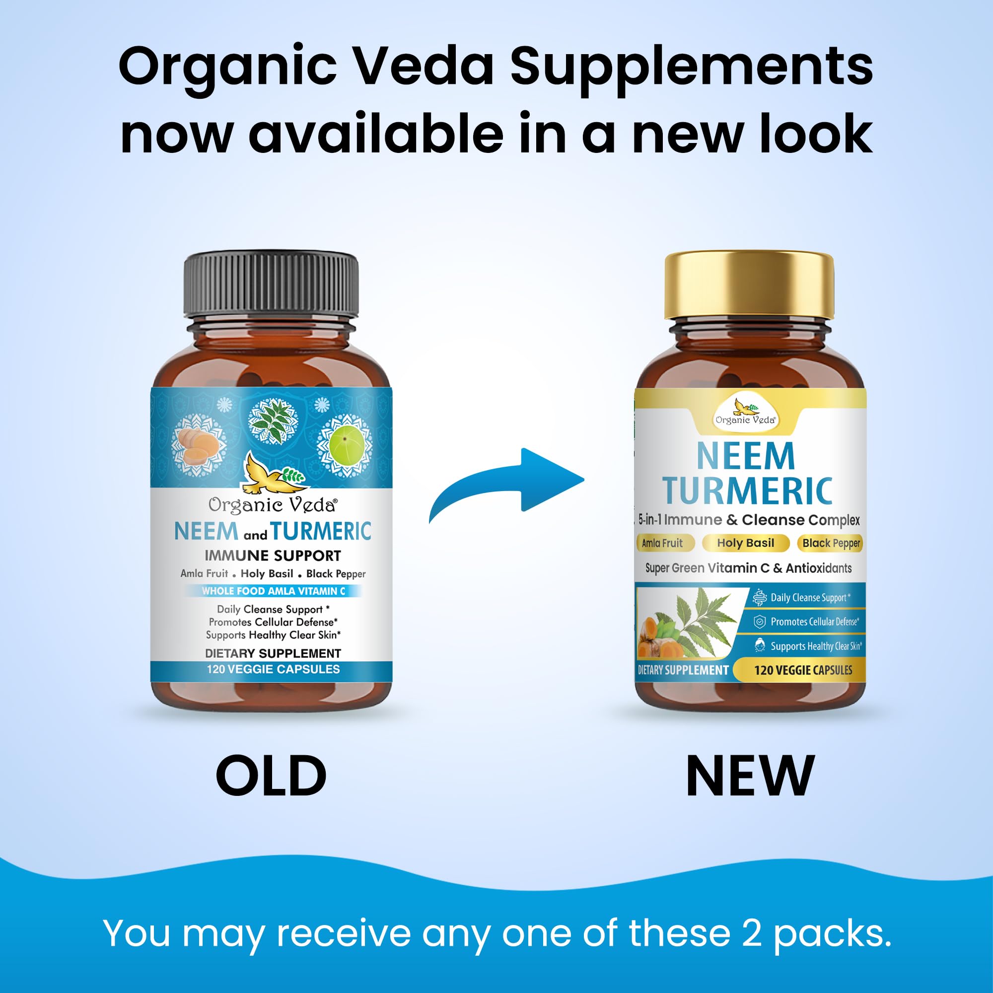 Organic Veda Neem Turmeric Capsules - 5 in 1 Herbal Complex with Amla Fruit, Holy Basil, Black Pepper - Immune, Cleanse, Skin & Gut Health Supplement with Vitamin C & Antioxidants 120 Vegan Capsules