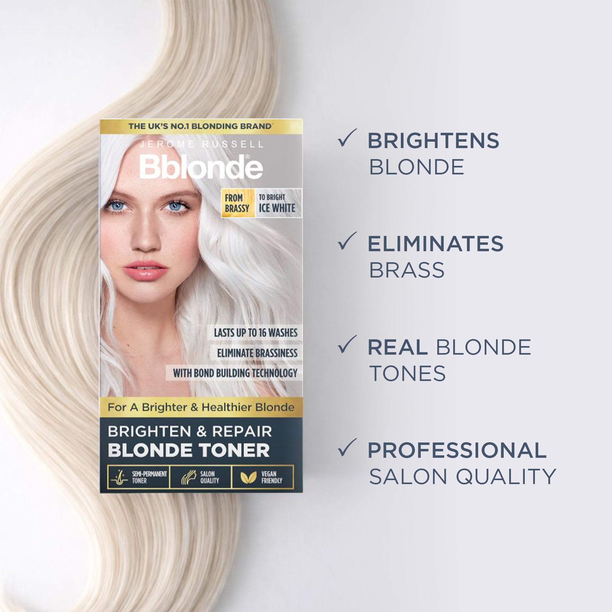 Jerome Russell Bblonde Ice White Post Blonding Toner - Semi Permanent Hair Dye Kit for Pre Lightened & Blonde Hair with Brazil Nut Oil, No Ammonia & Vegan