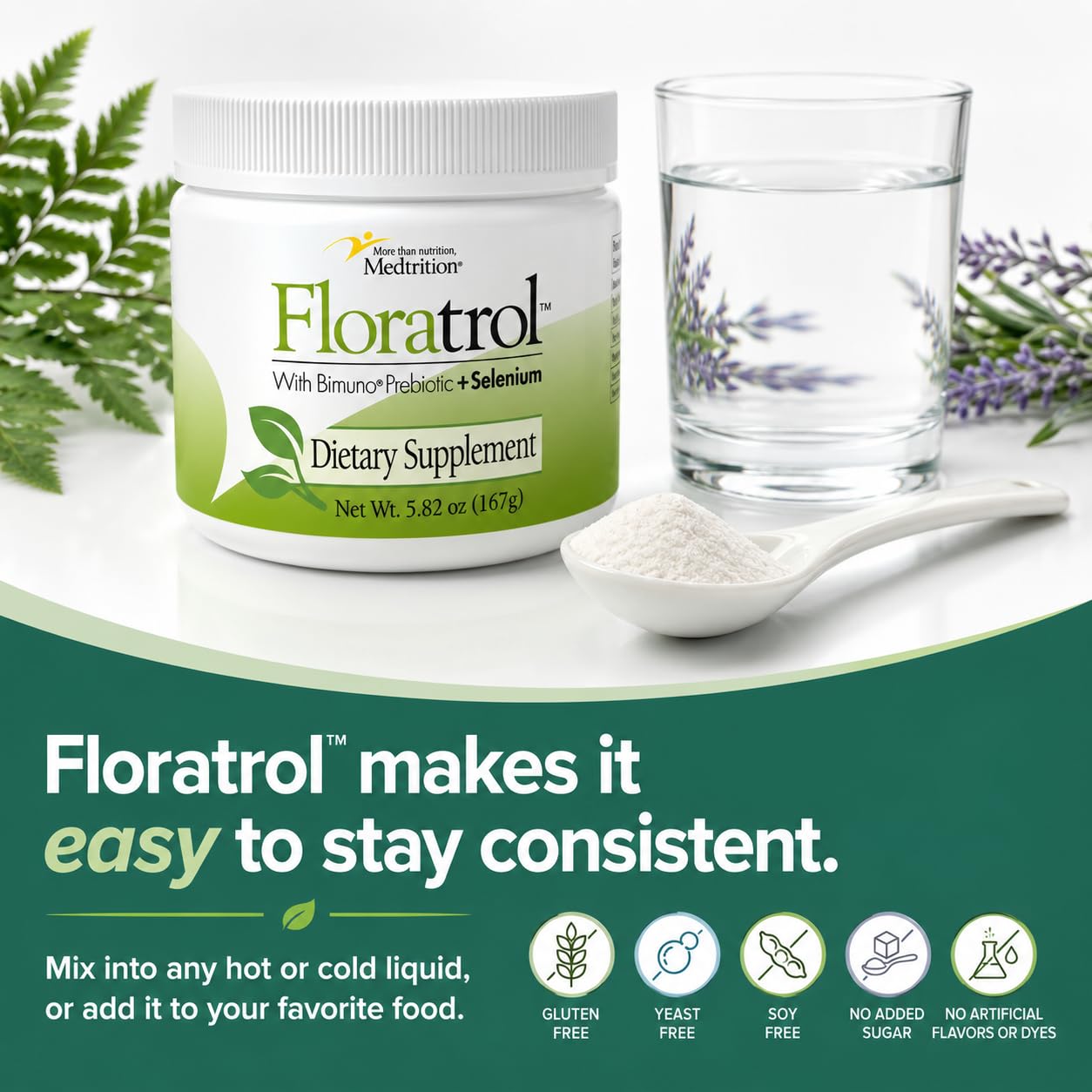Medtrition Floratrol™ Prebiotic Fiber Powder for Digestive Health – Bimuno® GOS Prebiotic + Selenium – Supports Gut Health & Regularity – Dissolves Clear and Fast, No Grit or Taste, Small Serving