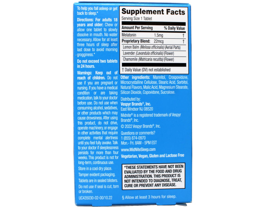MidNite Sleep Cycle Support Back to Sleep Low Dose Melatonin & Herbal Blend, Cherry Flavor, 30 Quick Melt Tablets (Pack of 4)