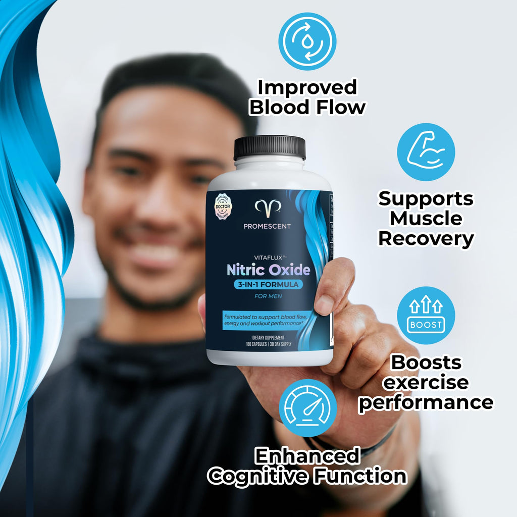 Promescent VitaFLUX Nitric Oxide Supplements for Men, Fast Acting Male Enhancing Pills for Stamina, Size & Performance, L-Arginine L-Citrulline L-Carnitine (30 Servings)