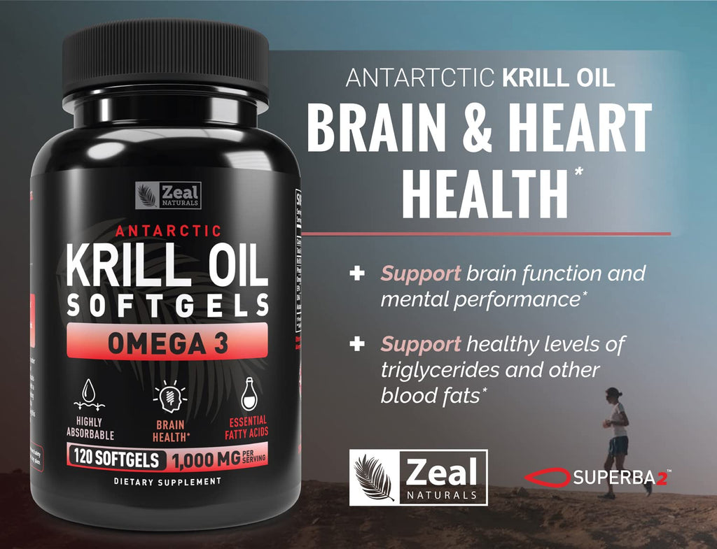 Antarctic Krill Oil 1000mg (120 Softgels) Omega 3 Fish Oil Supplement with EPA, DHA & Astaxanthin - for Joint, Brain, and, Heart Support for Men and Women