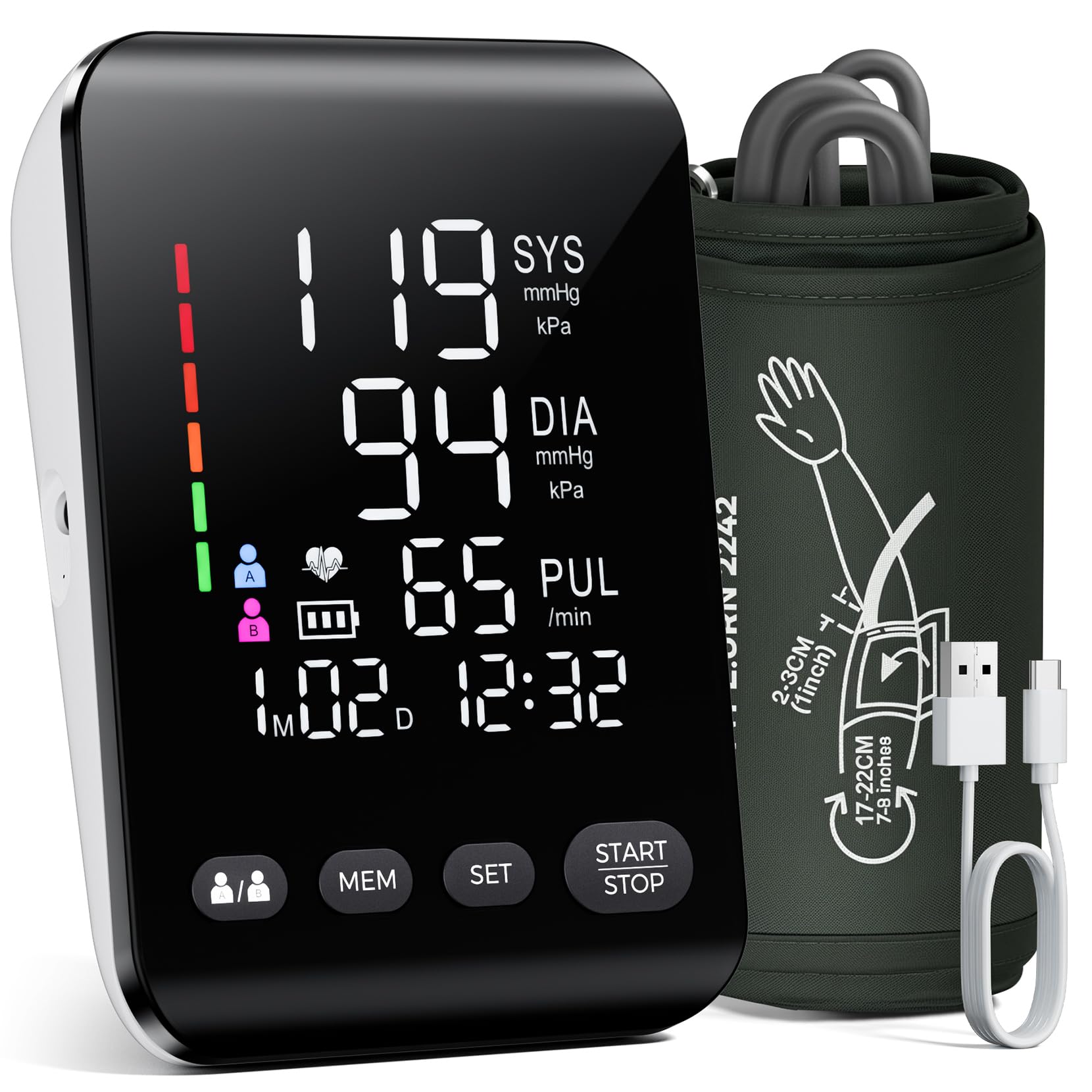 Blood Pressure Monitors, Electric Arm Blood Pressure Monitors with High-Resolution LED Display, CE Approved UK BP Monitor for Home Use, Cuff 22-42 CM, 2 x 199 Records, Dual Power Supply