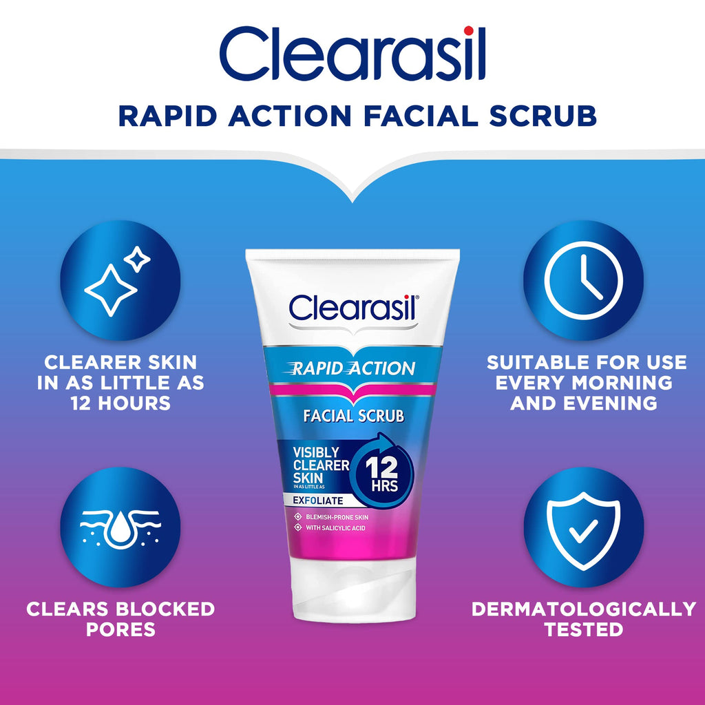 Clearasil Rapid Action Exfoliating Scrub, For Acne Prone Skin, Unclog Pores, Reduces Blackheads, Pimples & Excess Oil, Everyday Spots Prevention, 125 ml(Packaging May Vary)