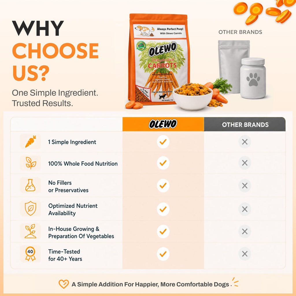 Olewo Original Carrots for Dogs – Fiber for Perfect Poop, Dehydrated Dog Food Toppers for Picky Eaters, Natural Skin & Coat Support, Multivitamin, Probiotics for Digestive & Gut Health, 2.2 lbs