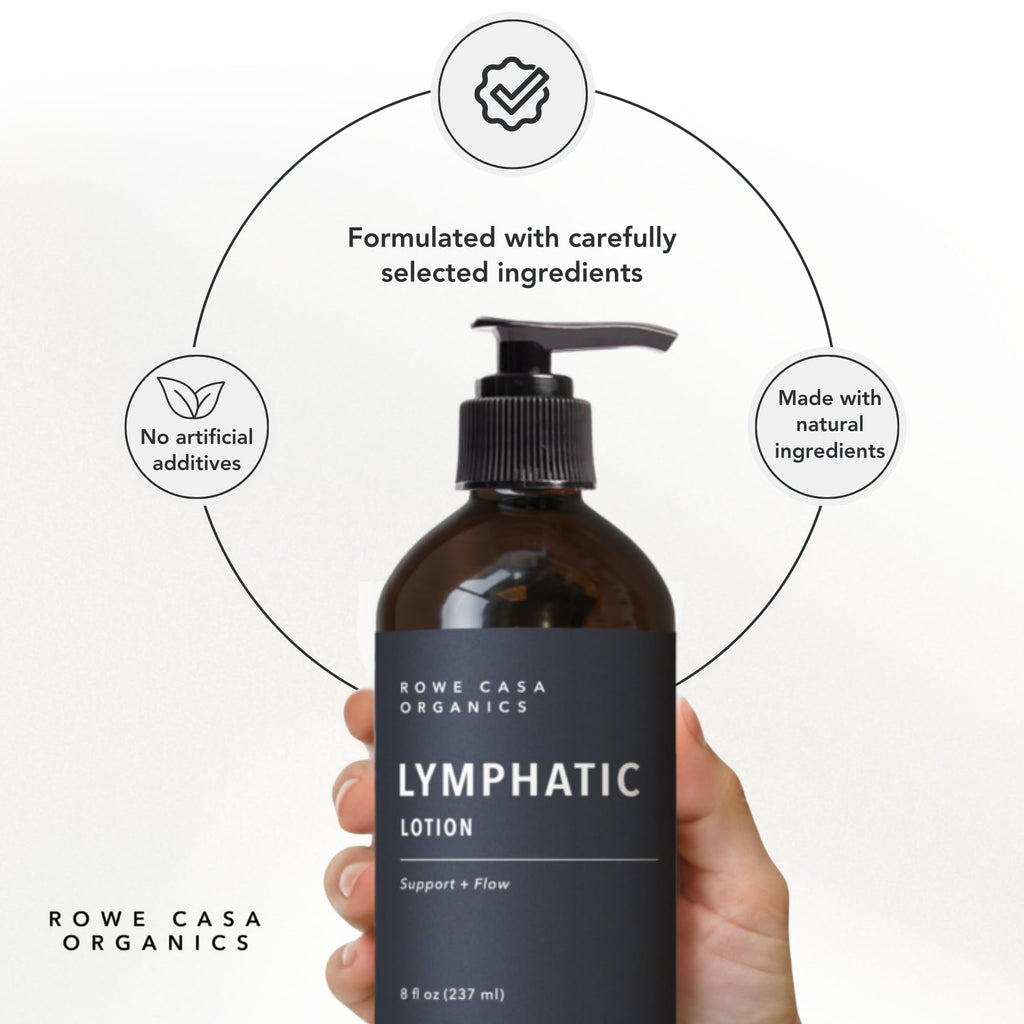 Rowe Casa Organics Lymphatic Lotion, Gentle Lymphatic Drainage Lotion with Therapeutic Grade Essential Oils, Non-Greasy Hydrating Lymph System Support, 8 fl oz