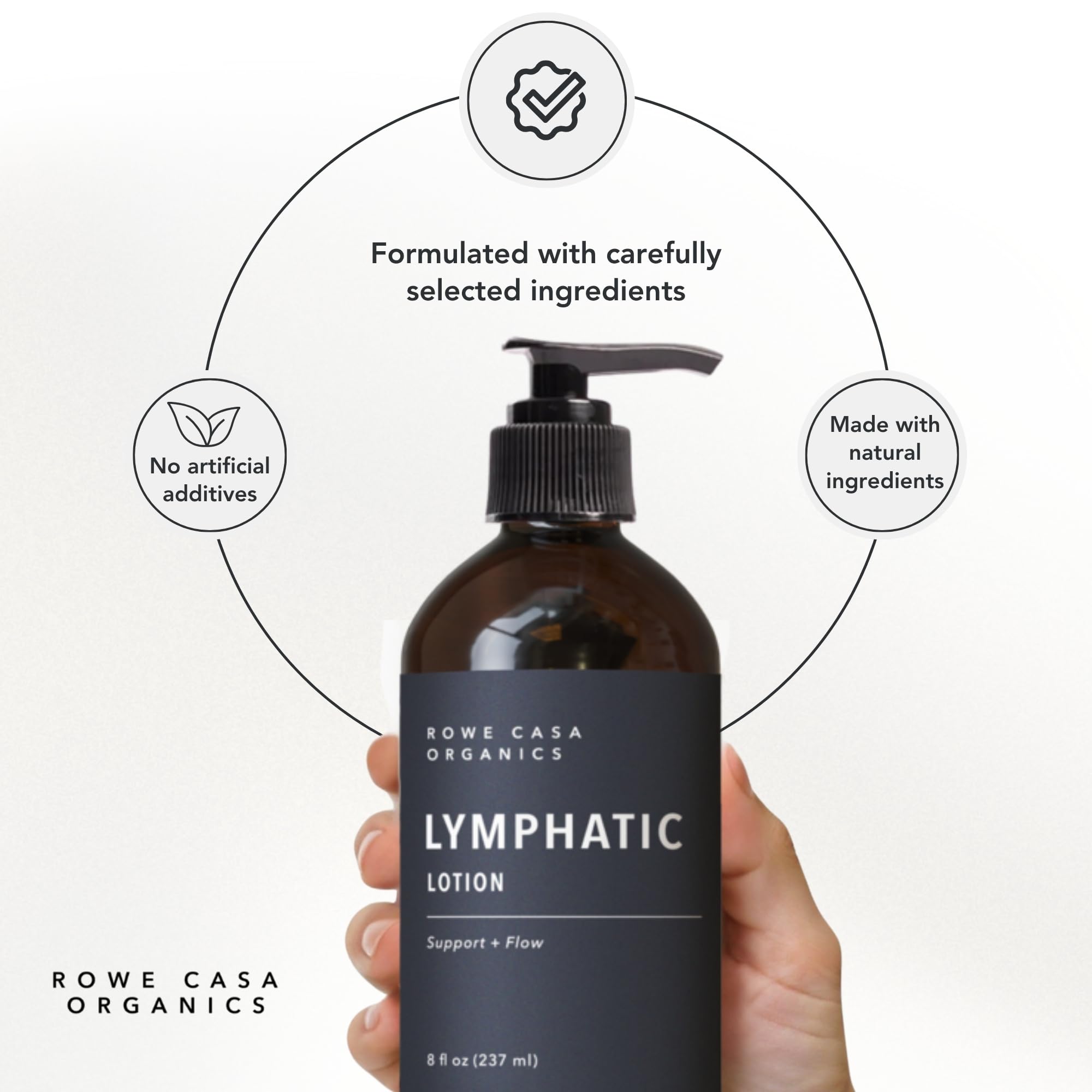 Rowe Casa Organics Lymphatic Lotion, Gentle Lymphatic Drainage Lotion with Therapeutic Grade Essential Oils, Non-Greasy Hydrating Lymph System Support, 8 fl oz