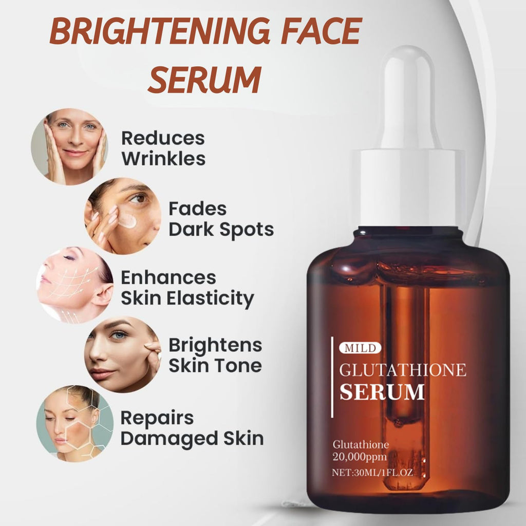 2Pcs Glutathione Serum 20,000ppm, Dark Spot Correcting Serum, Brightening Face Serum with niacinamide, Korean Skincare for Glowing Skin, Improve Elasticity & Revitalize Complexion, Soothing to Skin