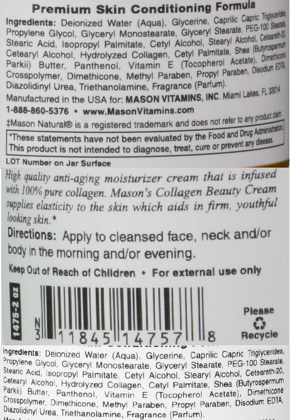 MASON NATURAL COLLAGEN PREMIUM SKIN CREAM 2 OZ (Pack of 8)