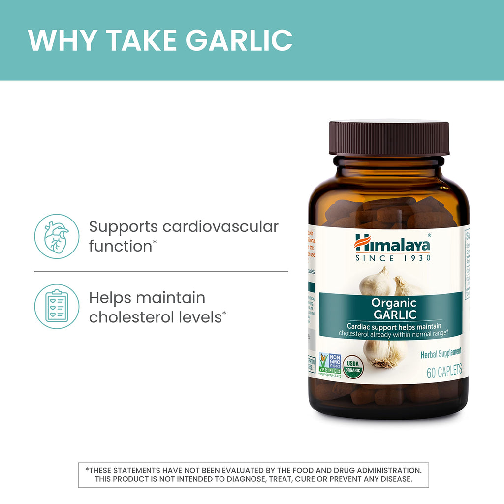 Himalaya USDA Organic Garlic Capsules-Herbal Garlic Supplements for Lipid Metabolism and Immune Support-Garlic Pills,Garlic Extract,Support Cholesterol Levels,Vegan,Non-GMO,1400 mg,120 Caplets