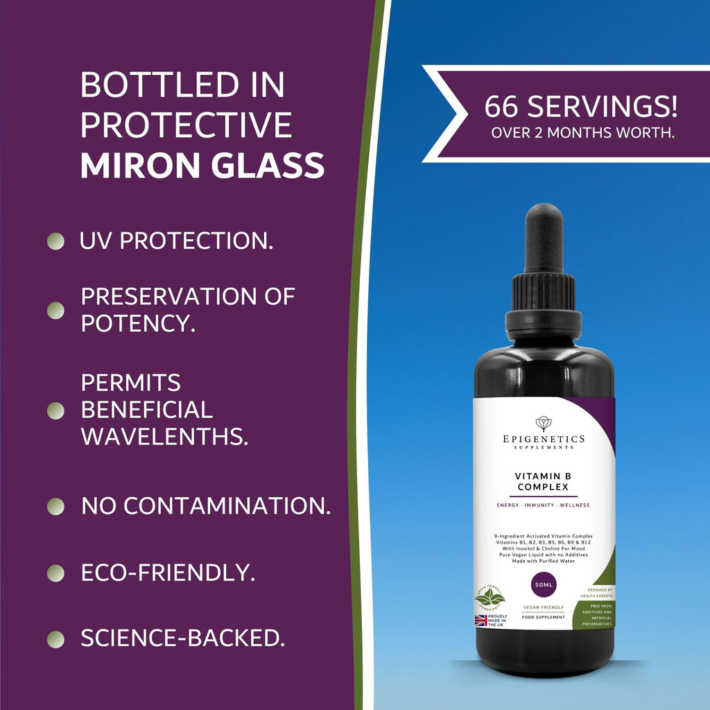 Vitamin B Complex Liquid Drops 50ml | 2 Months Supply, 66 Servings. High Strength Vitamin B12 Methylcobalamin & Adenosylcobalamin, B1, B2, B3, B5, B6 with Choline, Folic Acid | UK Made & Vegan