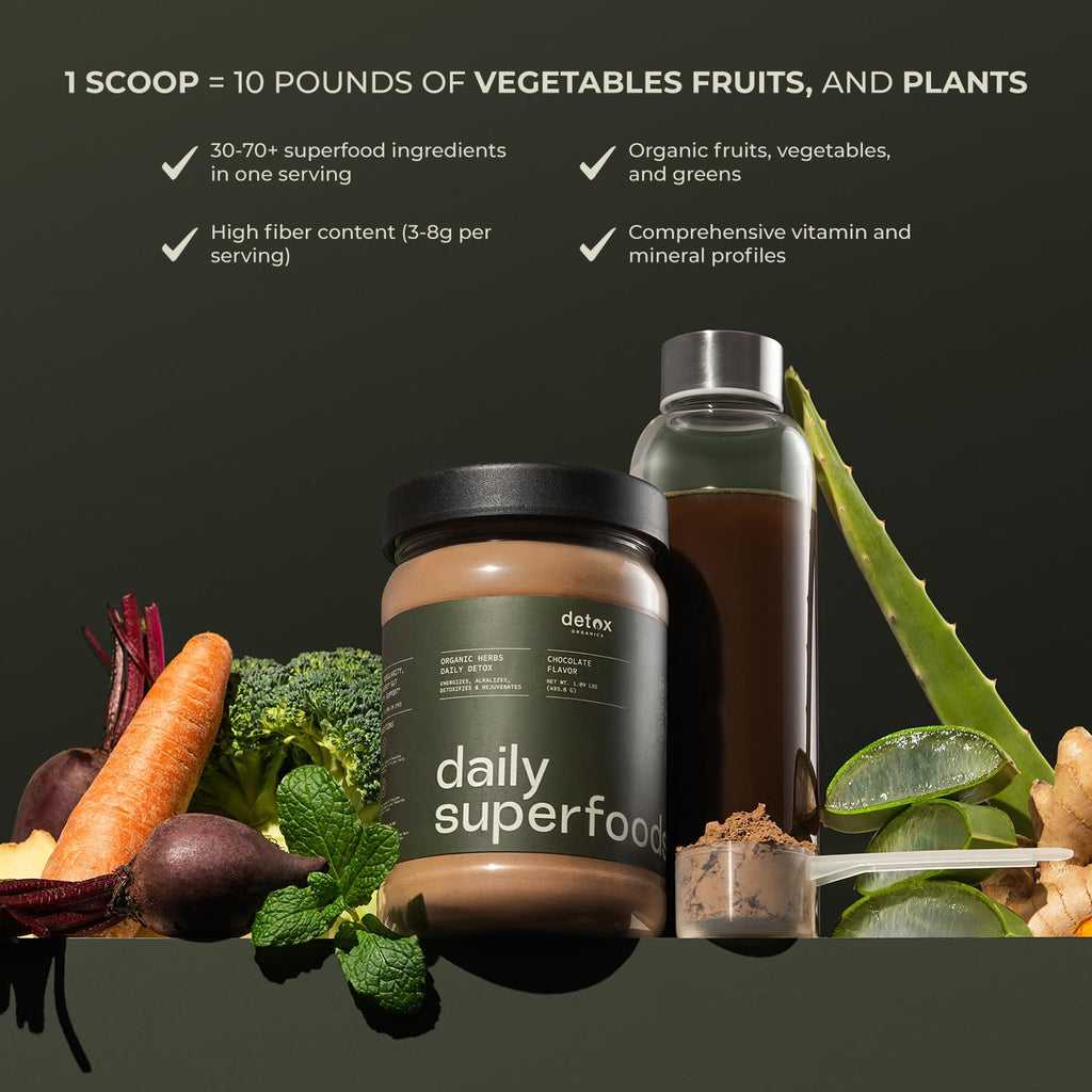 Detox Organics Chocolate Super Greens Powder, 30 Servings
