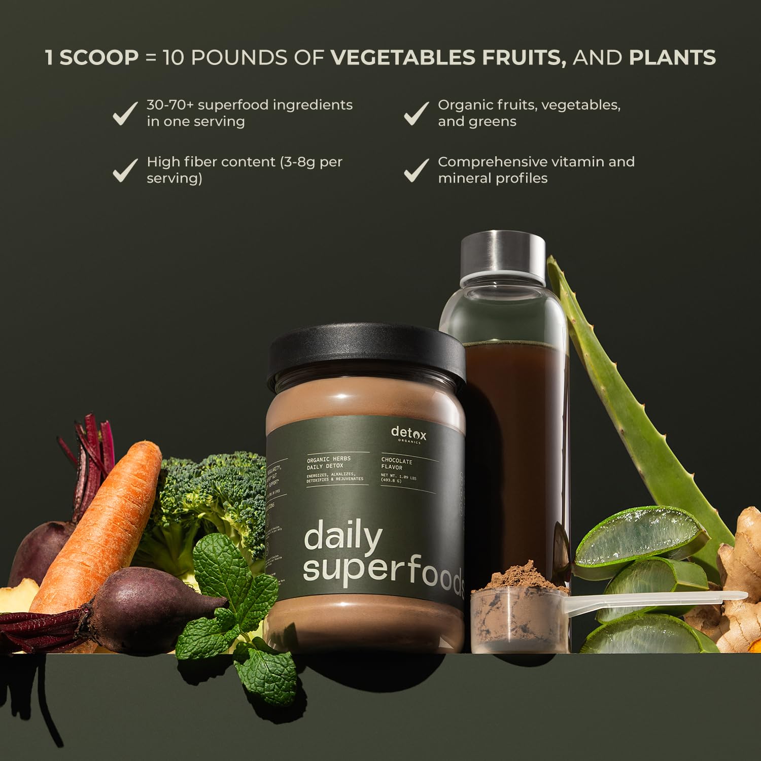 Detox Organics Chocolate Super Greens Powder, 30 Servings