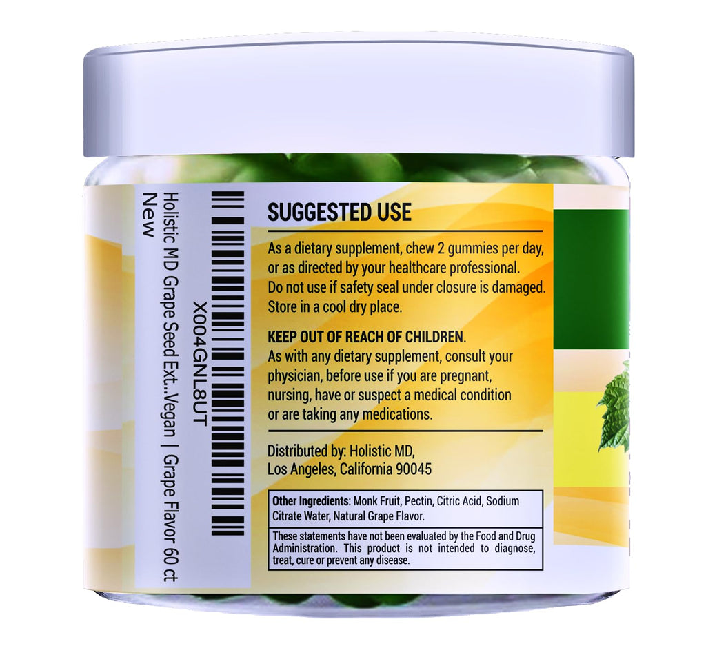 Holistic MD Grape Seed Extract Gummies | Grape Seed Oil 25,000 mg 50x Original | >95% Polyphenols | #1 Grape Seed Gummies in USA | Sugar Free Vegan | Grape Flavor 60 ct