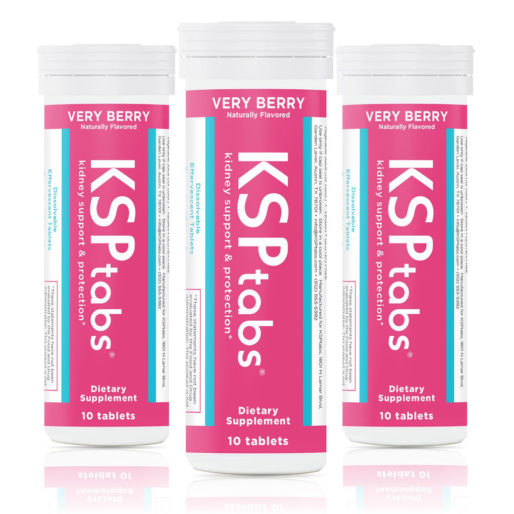 KSPtabs Very Berry All Natural Hydration & Kidney Health Supplement to Combat Calcium Oxalate Crystal Formation, 3 Pack
