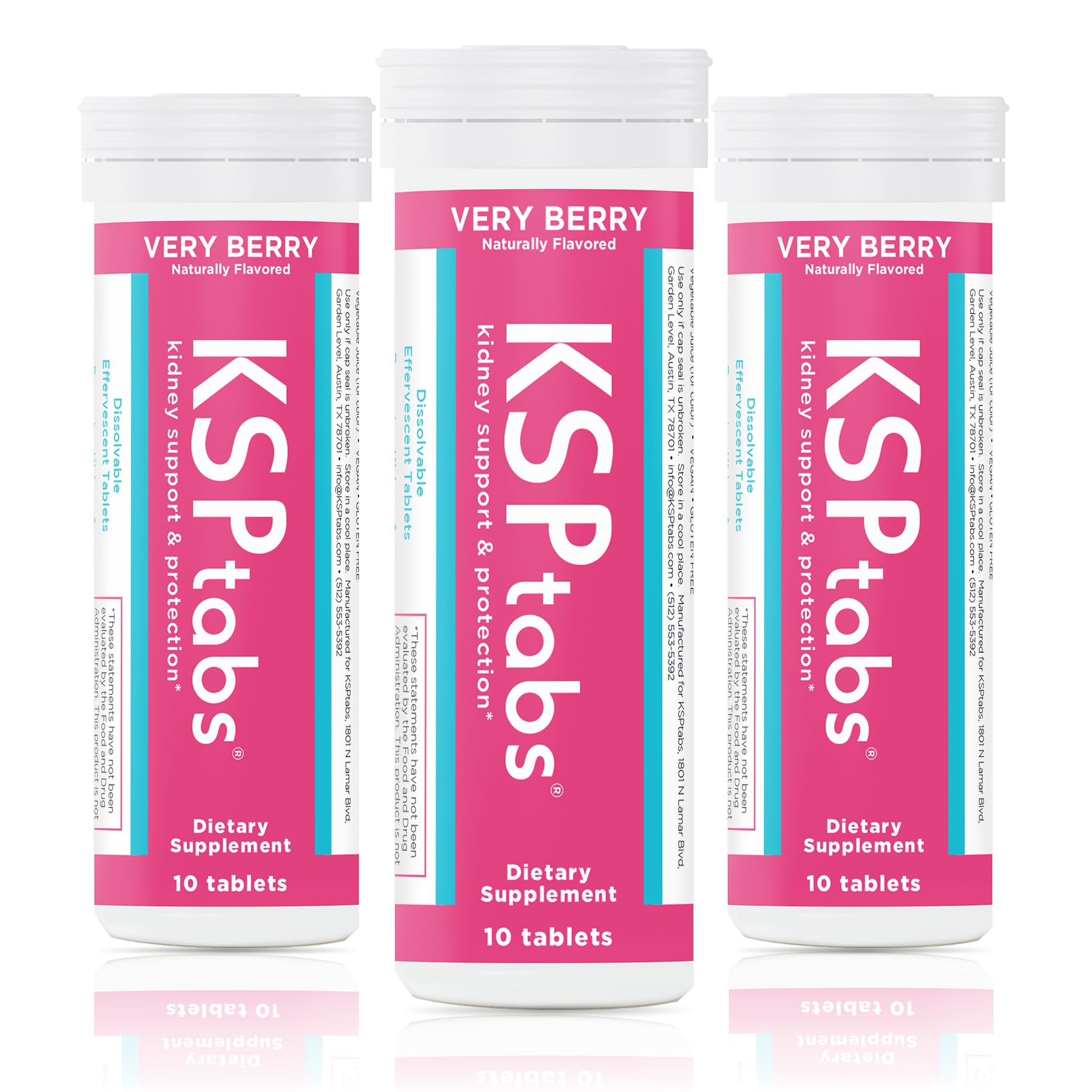 KSPtabs Very Berry All Natural Hydration & Kidney Health Supplement to Combat Calcium Oxalate Crystal Formation, 3 Pack