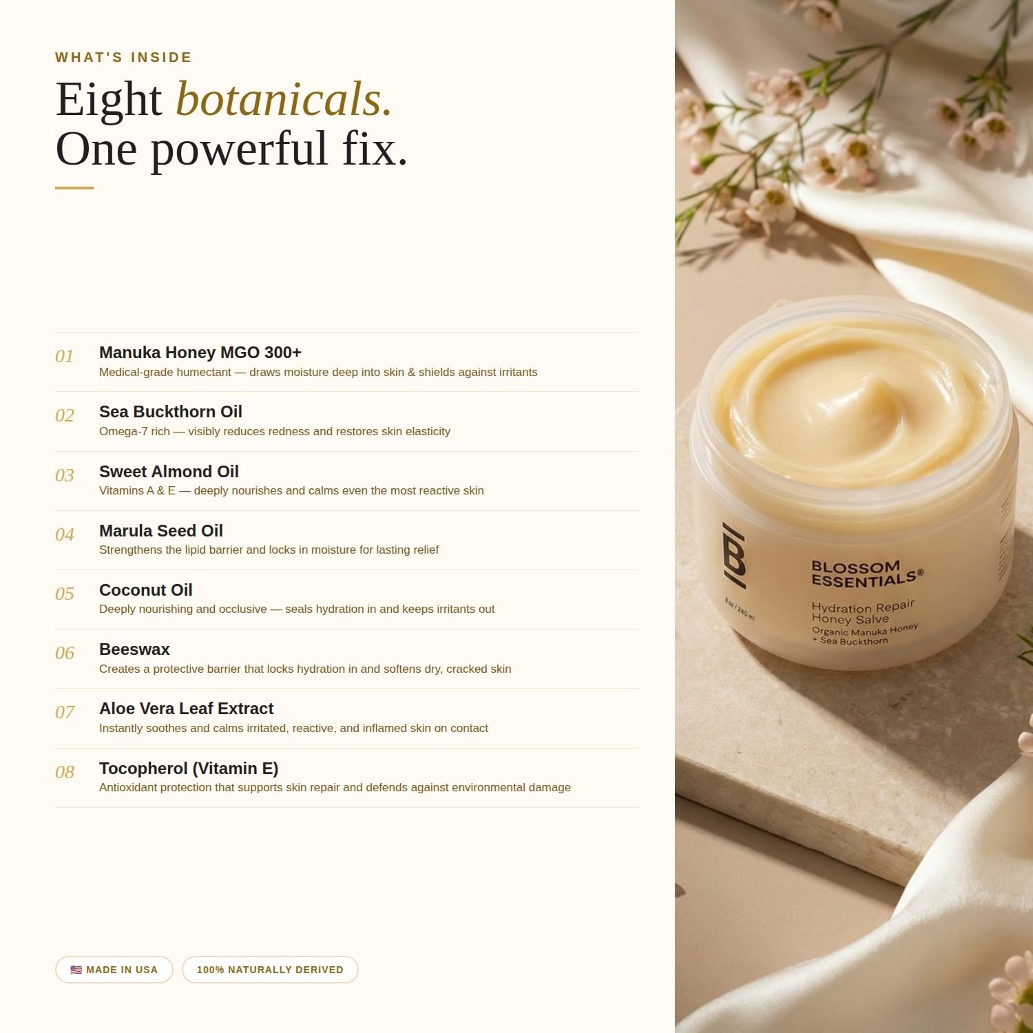 Blossom Essentials Honey Salve - Organic Manuka Honey Hydration Repair - Eczema Relief for Dry, Itchy, Sensitive Skin - Soothing Moisturizer & Balm for Kids, Adults - USA - 4oz