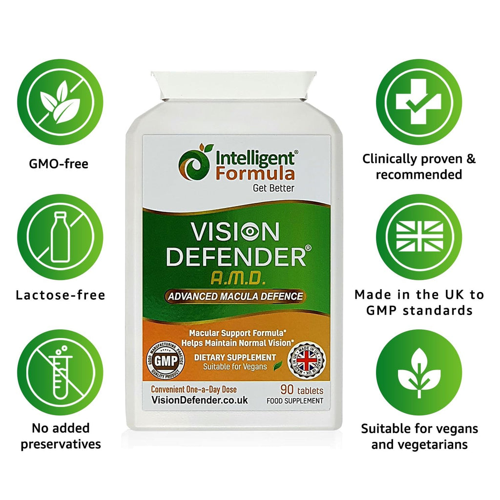 Vision Defender AMD AREDS2 Eye Vitamins – Exact AREDS 2 Formula with Lutein & Zeaxanthin, Vitamins C & E, Zinc 25 mg & Copper – Once Daily Vegan Eye Health Supplement, 90 Tablets