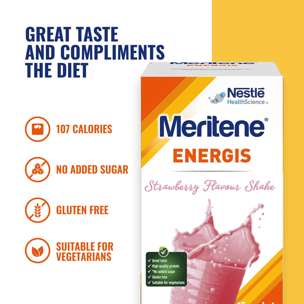 Meritene Energis Strawberry Protein Shake | 30g Powder Sachets, Pack of 15