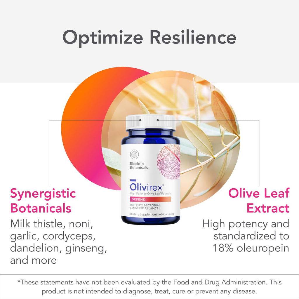 Biocidin Olivirex - High-Potency Olive Leaf Extract Capsules with 18% Oleuropein - Immune Support, Microbial Balance & Biofilm Support - Broad-Spectrum Botanical Olive Leaf Supplement (60 Capsules)