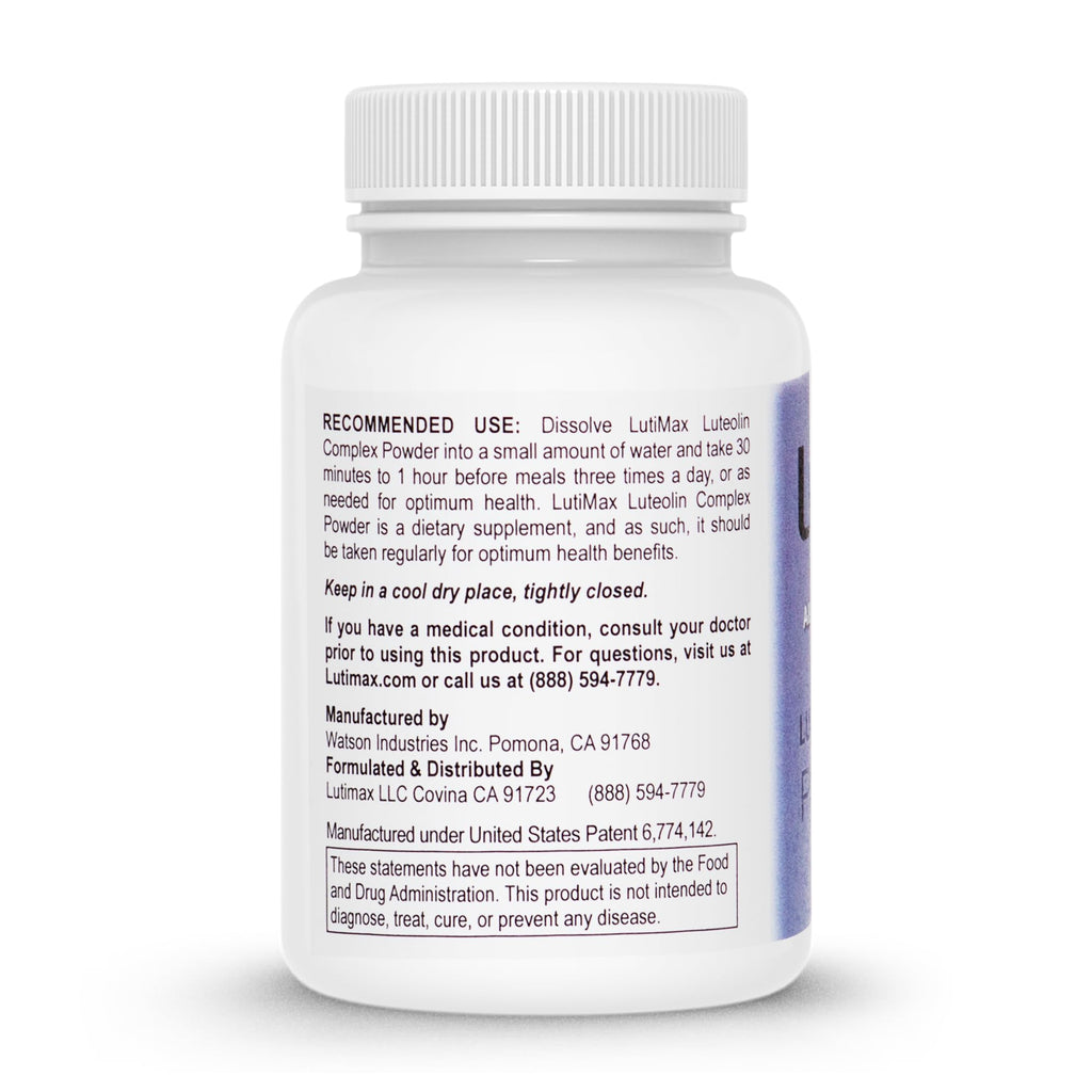 Lutimax Luteolin Complex Powder Brain Supplement with Rutin - Nootropic Brain Supplements for Memory and Focus to Improve Brain Health - Antioxidant Supplement for Immune Support - 100 Servings Solo