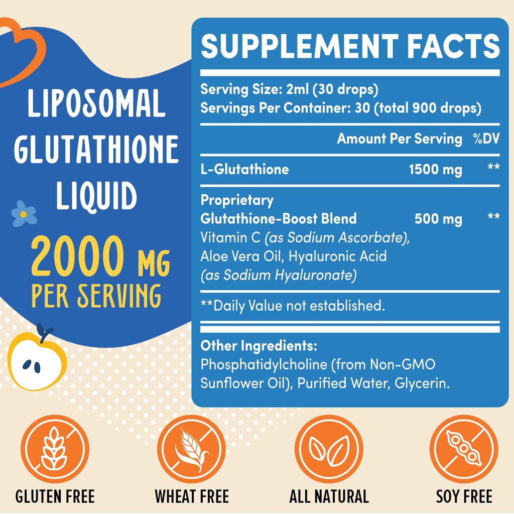 Prunucis 2000MG Liposomal Glutathione Liquid, 98% Absorption, Active Form L-Glutathione Supplement, Vegan Friendly, Powerful Antioxidant Complex for Immune System, Aging Defense, Detox, 4 FL.OZ