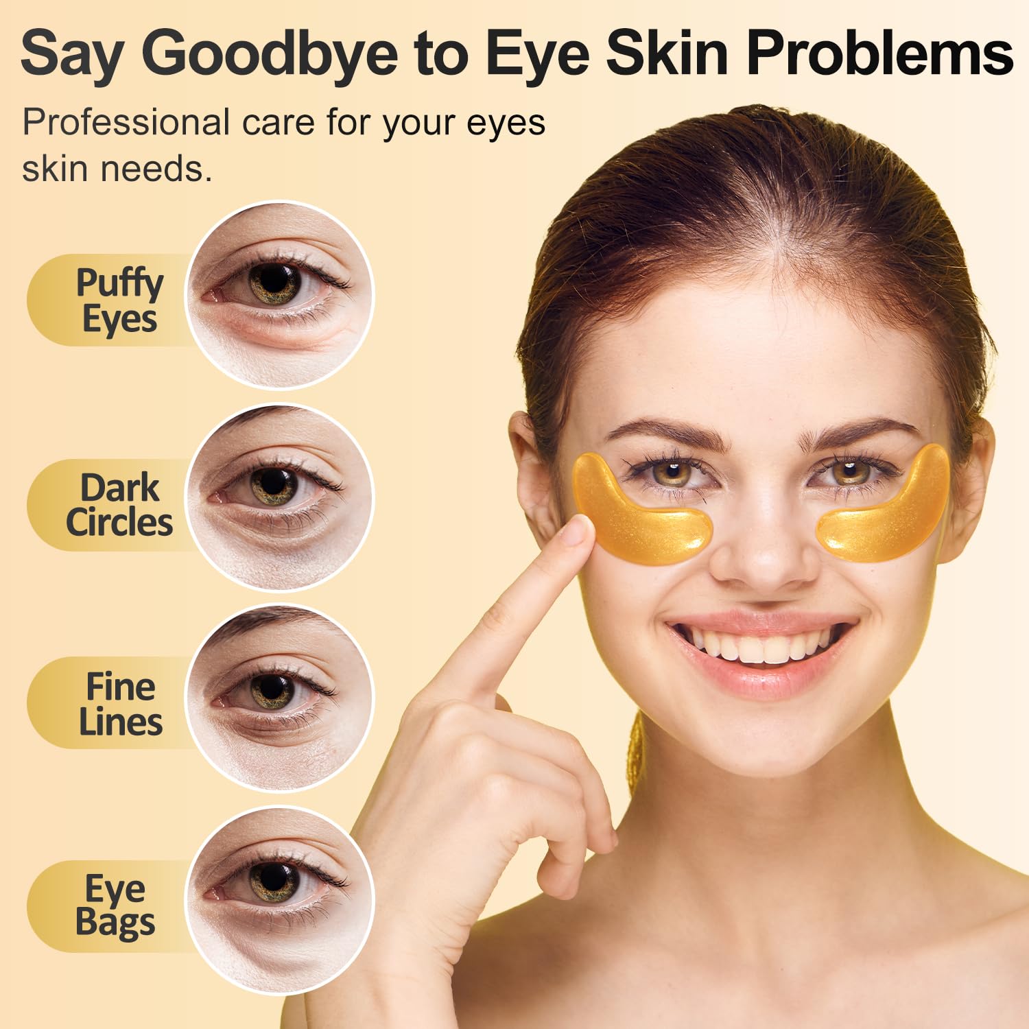 24K Gold Under Eye Patches, 24 Pairs Gel Eye Pads Skincare, Collagen Hyaluronic Acid, Against Dark Circles, Self Care Mask for Bags, Puffiness, Wrinkle Removal, Dermatologically Tested