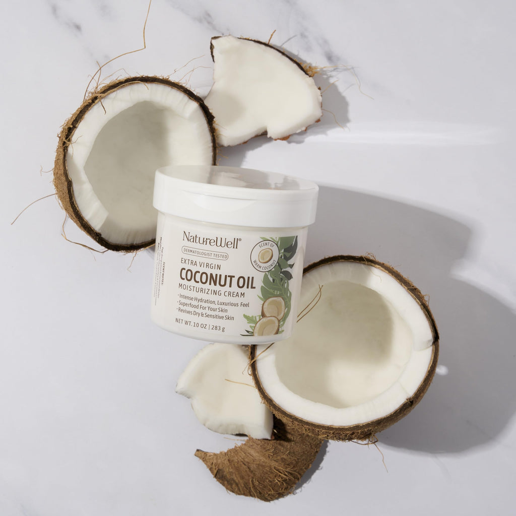 NATURE WELL Coconut Oil Moisturizing Cream for Dry Skin – Deep Hydration Lotion for Face, Body & Hands, Spa Quality Skincare, Softens & Smooths, Non-Greasy, Fast Absorbing, Scented (10 Ounce)
