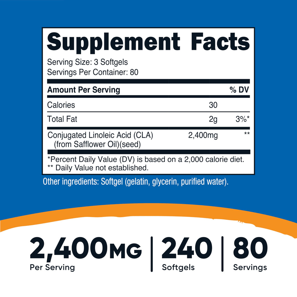 Nutricost CLA (Conjugated Linoleic Acid) 2,400mg, 240 Softgels - Gluten Free, Non-GMO, 800mg Per Softgel (3 Bottles)