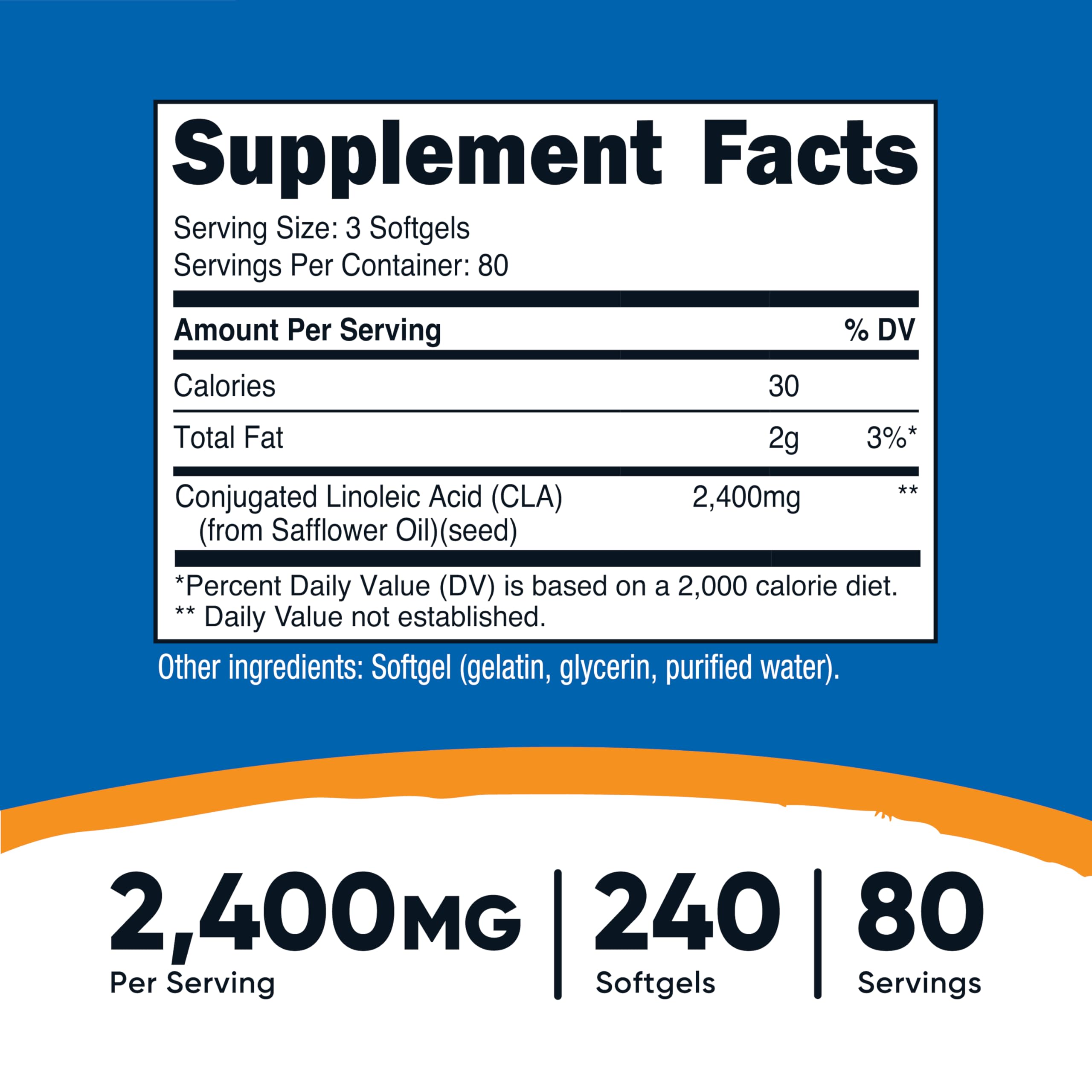 Nutricost CLA (Conjugated Linoleic Acid) 2,400mg, 240 Softgels - Gluten Free, Non-GMO, 800mg Per Softgel (3 Bottles)