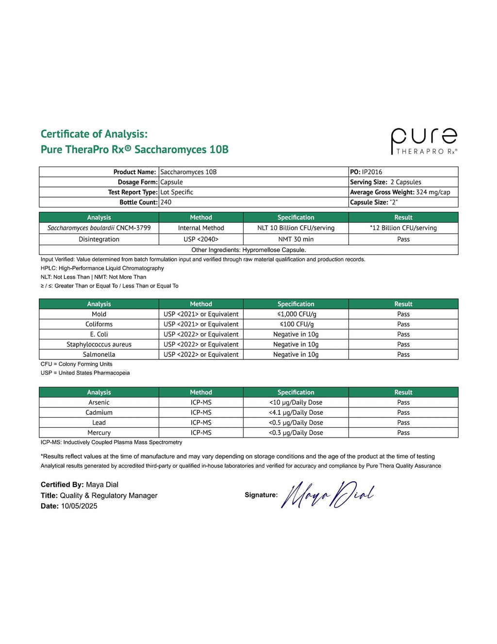 Pure Therapro Rx Saccharomyces Boulardii Probiotics 10 Billion CFU - Made in USA | No Fillers, Patented Strain: Lynside CNCM I-3799 Probiotics for Men and Women 240 Capsules
