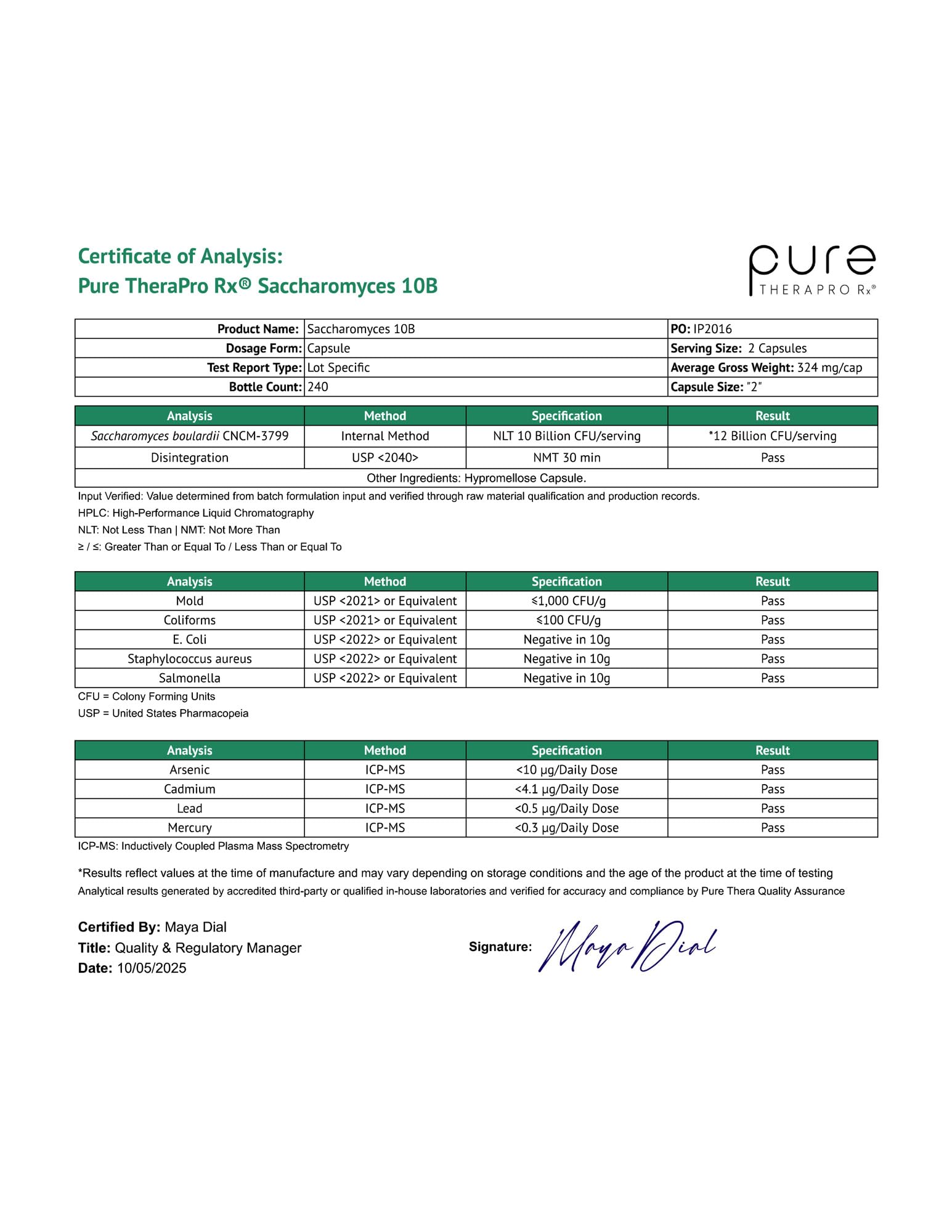Pure Therapro Rx Saccharomyces Boulardii Probiotics 10 Billion CFU - Made in USA | No Fillers, Patented Strain: Lynside CNCM I-3799 Probiotics for Men and Women 240 Capsules