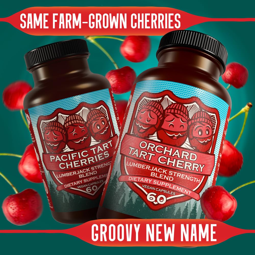 Hippie Farms Tart Cherry Capsules Grown in USA - Lumberjack Strength Blend - Tart Cherry Powder with Bilberry (60 Count)