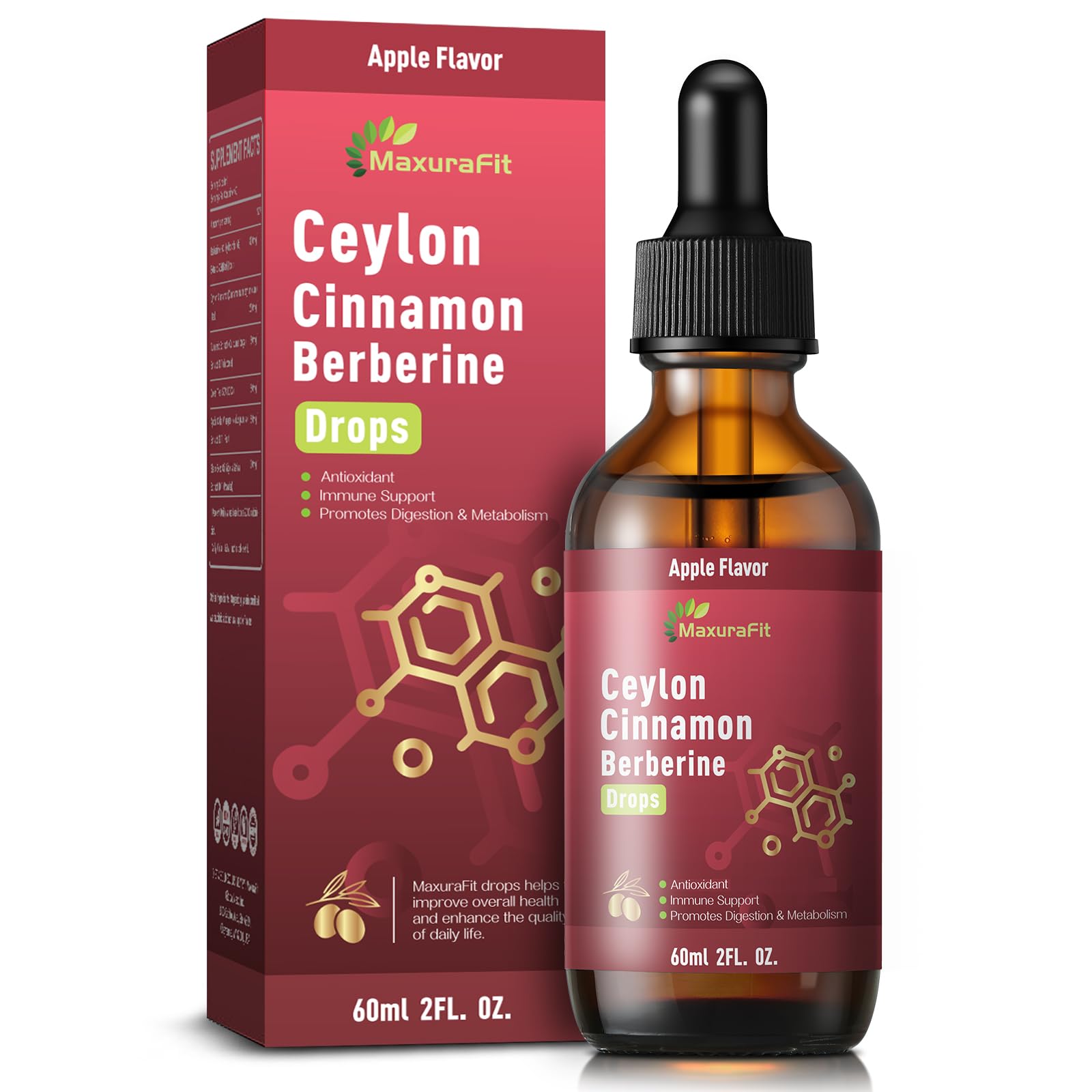 2 Pack Ceylon Cinnamon Berberine Bitter Liquid Drops Supplement with Turmeric,Green Tea,Apple Cider Vinegar,Black Seed Oil for Immune System & Digestive System Supports 4 FL OZ