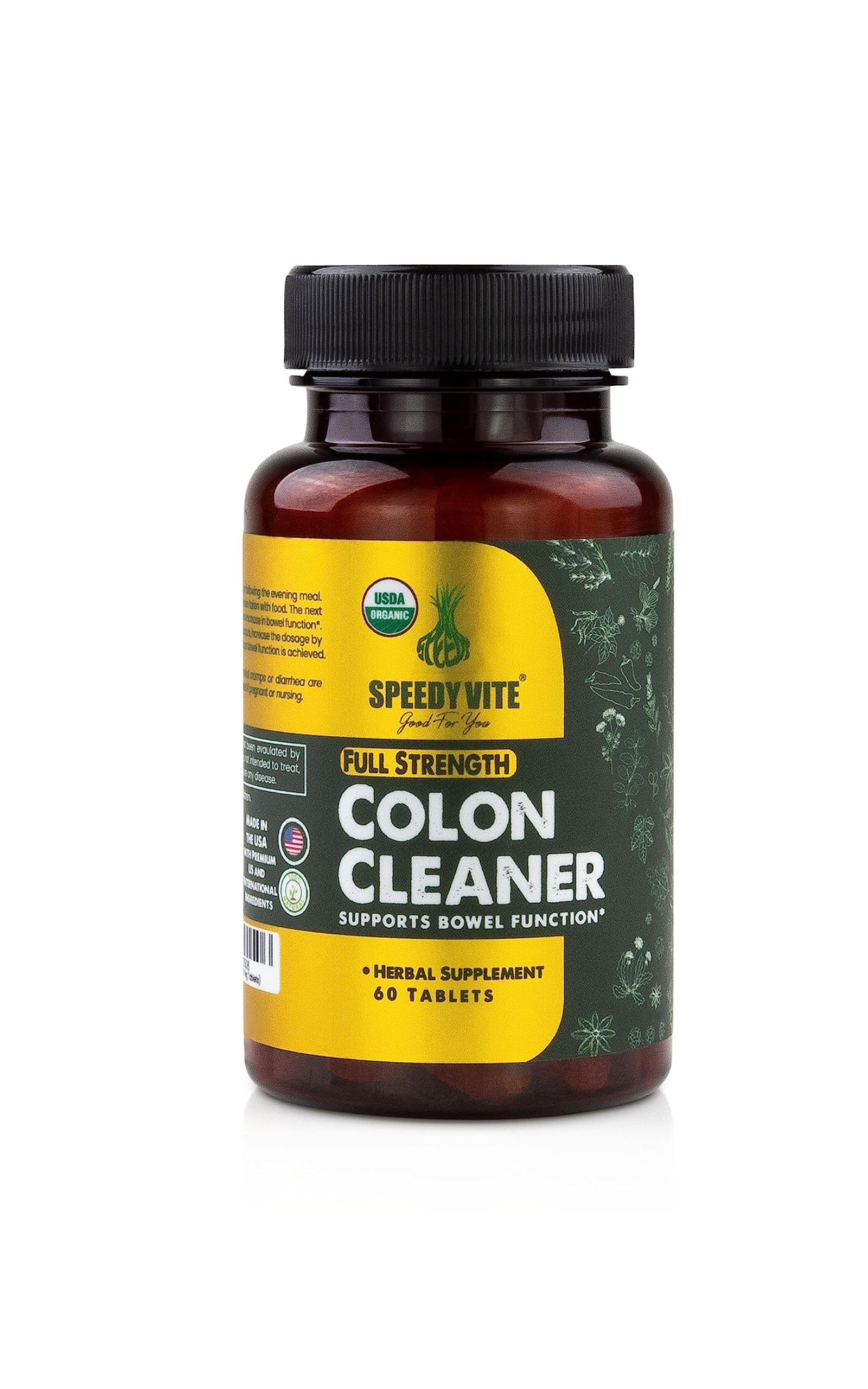SpeedyVite® Organic Colon Cleaner Full Strength - (60 Veg Tablets) with Organic Cascara Sagrada bark, Oregon Grape Root, Turkey Rhubarb, Ginger & Fennel. Natural Supplement - Supports Bowel Function*