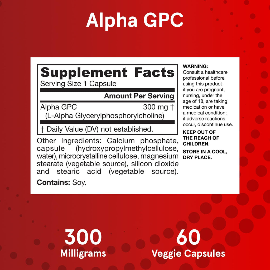 Jarrow Formulas® Alpha GPC, 300mg, Dietary Supplement, Brain Health Supplements for Adults, 60 Veggie Capsules, 30 Day Supply