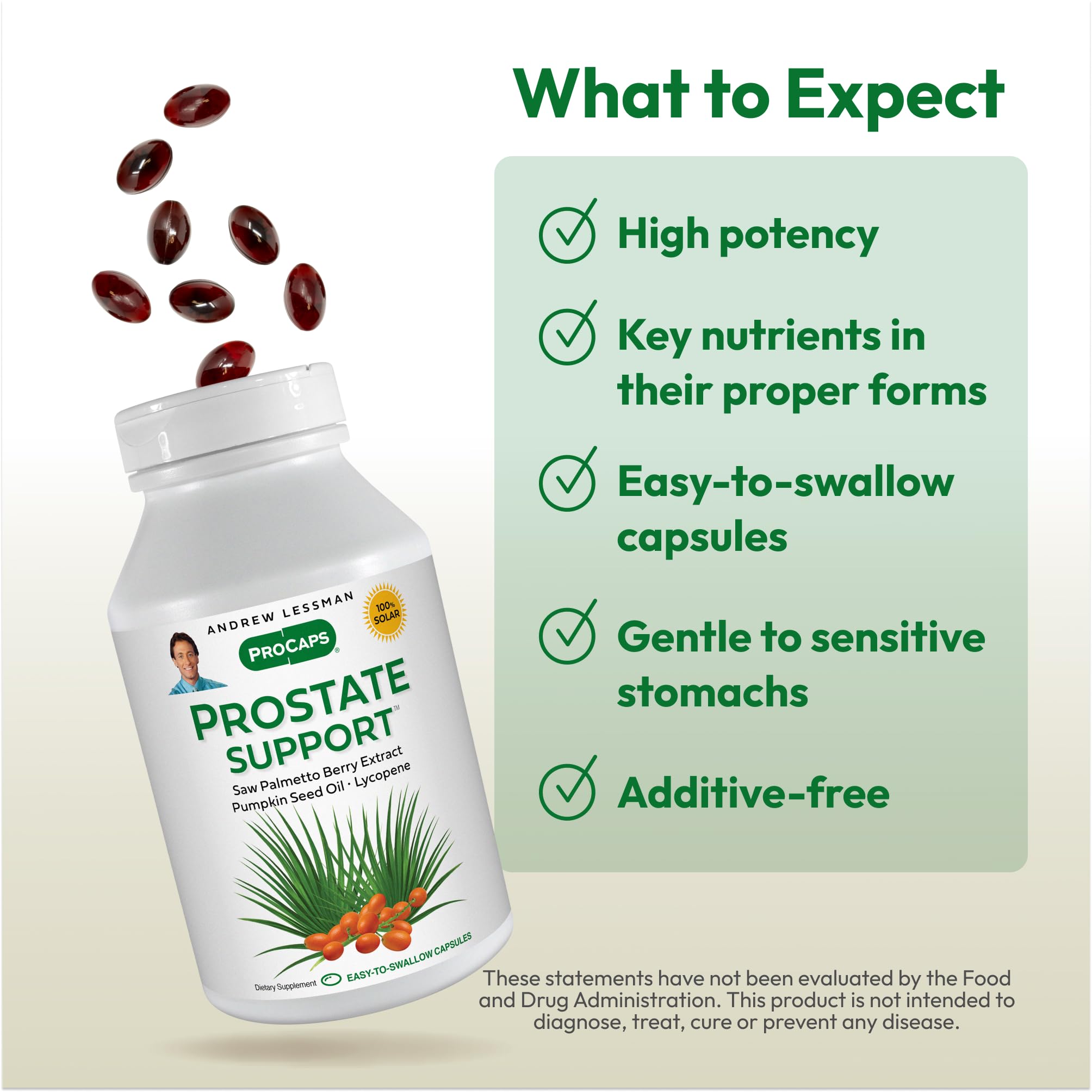 ANDREW LESSMAN Prostate Support Supplement for Men's Health, 180 Softgels, No Additives - Saw Palmetto for Men, Pumpkin Seed Oil, Lycopene, Omega-3 for Prostate Health, Urinary, Bladder Function