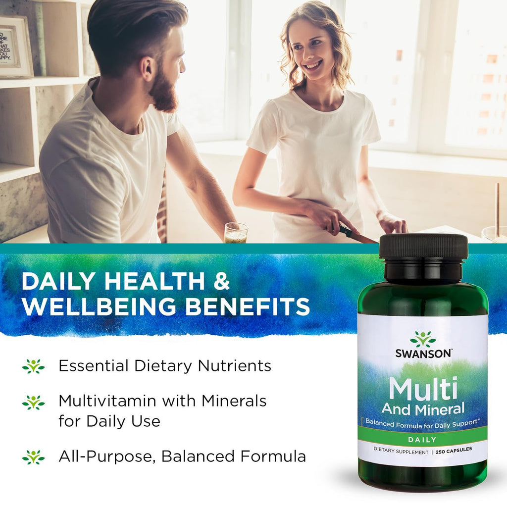 Swanson Multi and Mineral Daily Men's Women's Multivitamin Multimineral Health Supplement 250 Capsules (Caps)