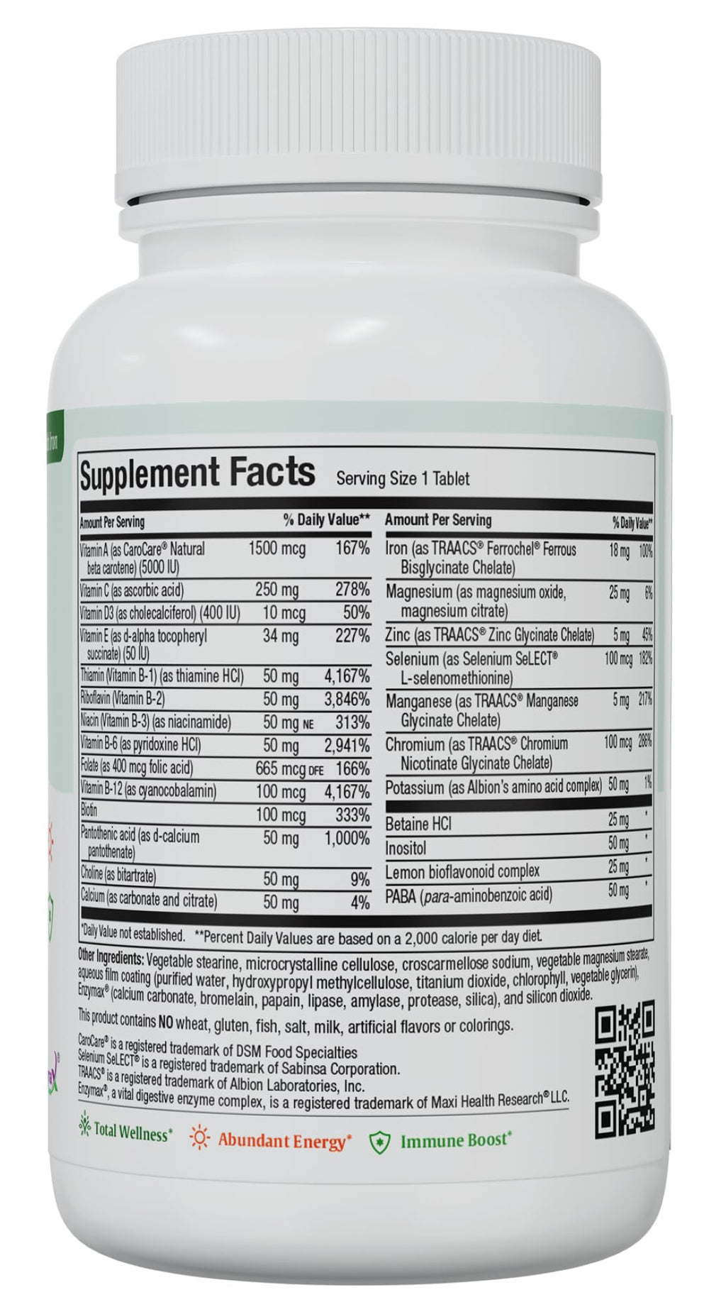 Maxi Health Multivitamin with Iron – Men & Womens Daily Multivitamins for Energy, Immune System, & Overall Wellness – Multi Vitamin with Vitamins A, B, C, D3, E, Zinc, & More – Kosher 90 Tablets