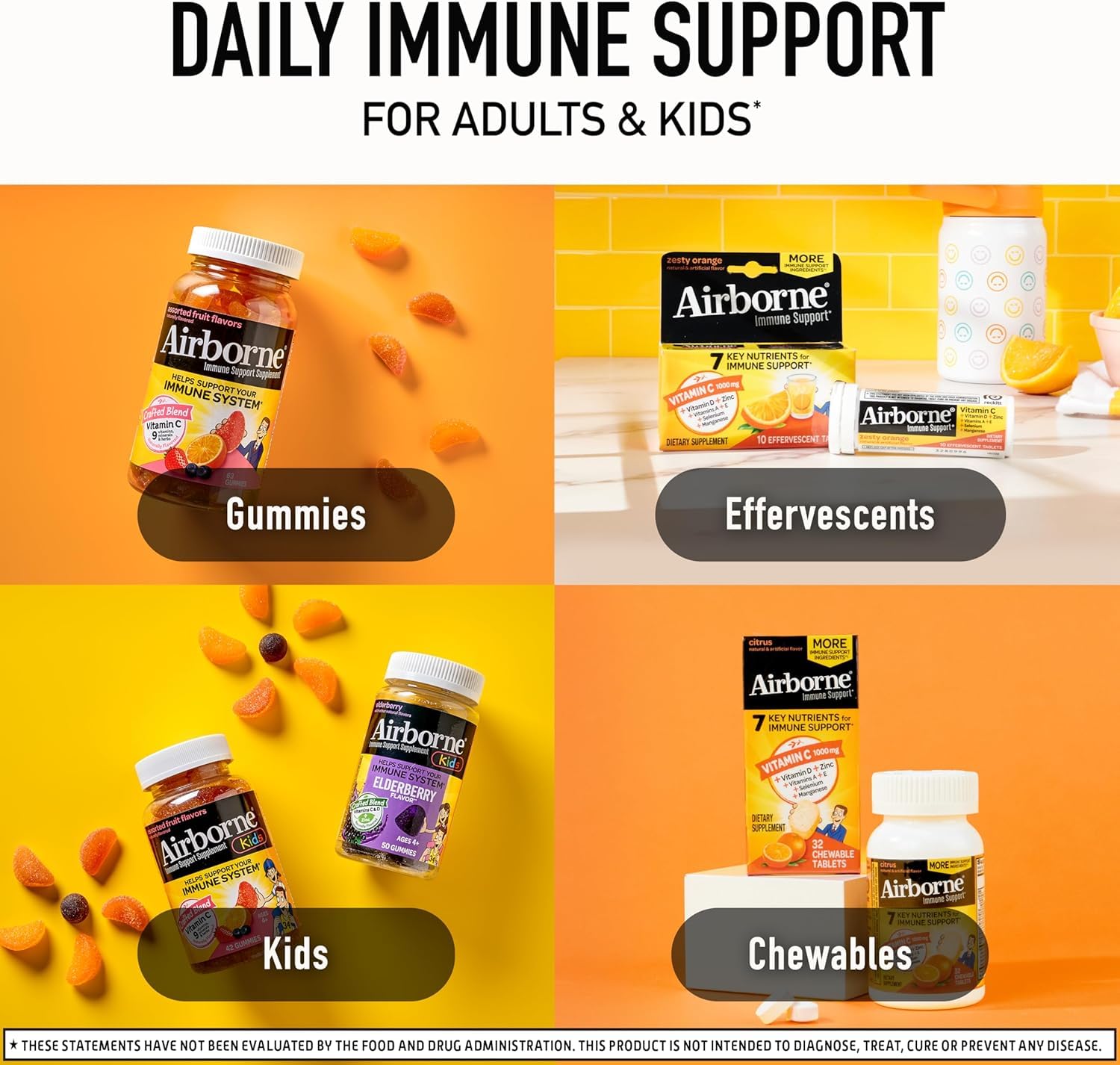 Airborne 1000mg Vitamin C + Zinc Immune Support Supplement Chewable Tablets Powerful Antioxidants Vitamins A C & E, 116 Chewable Tablets, Very Berry Flavor (2 Pack)