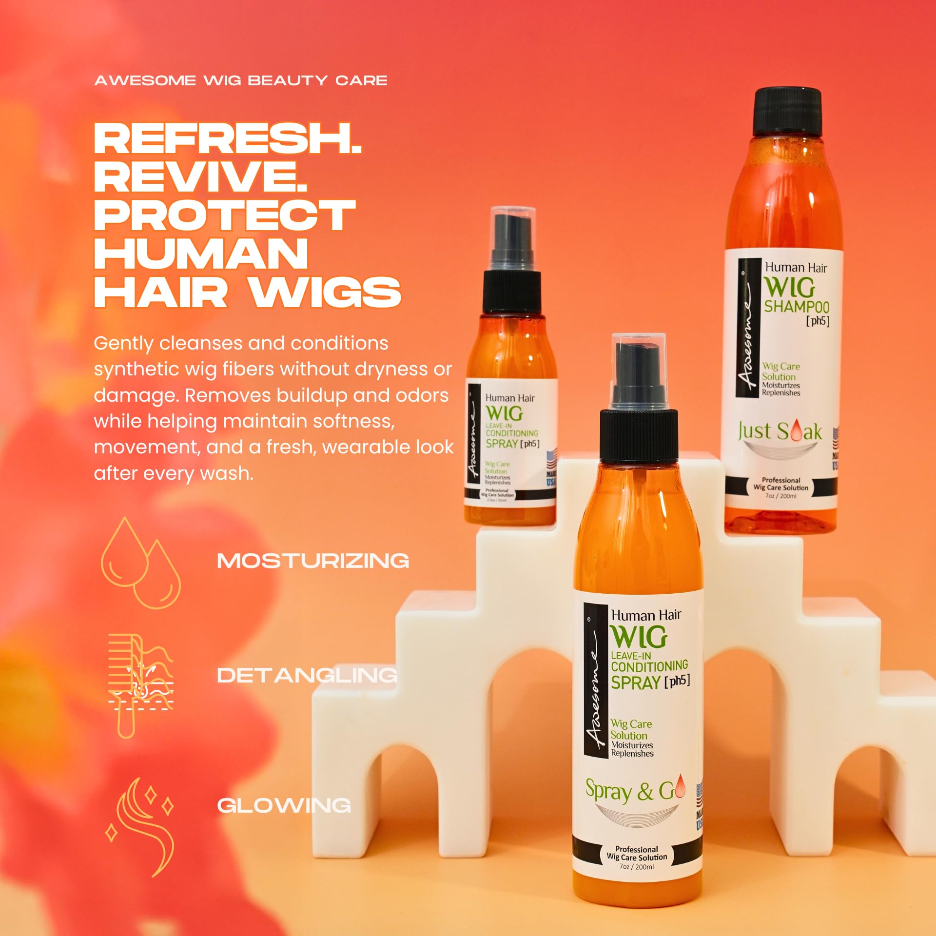 Awesome Human Hair Wig Care Set, Premium Shampoo & Leave in Conditioner, Detangles, Promotes Body & Volume, Silkiness & Shine, Easy Combing, 7 Fl Oz (Pack of 2)