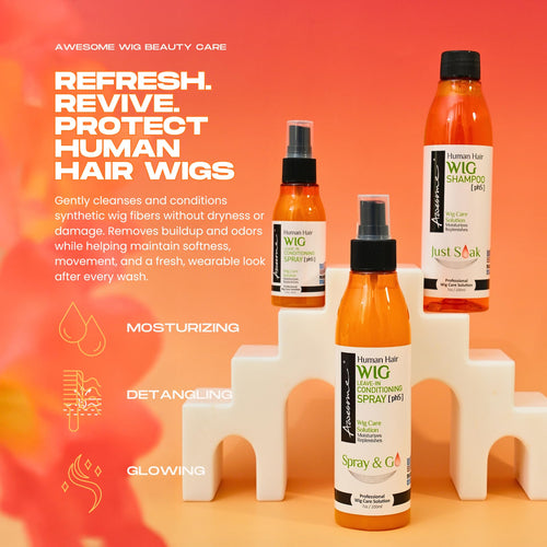 Awesome Human Hair Wig Care Set, Premium Shampoo & Leave in Conditioner, Detangles, Promotes Body & Volume, Silkiness & Shine, Easy Combing, 7 Fl Oz (Pack of 2)