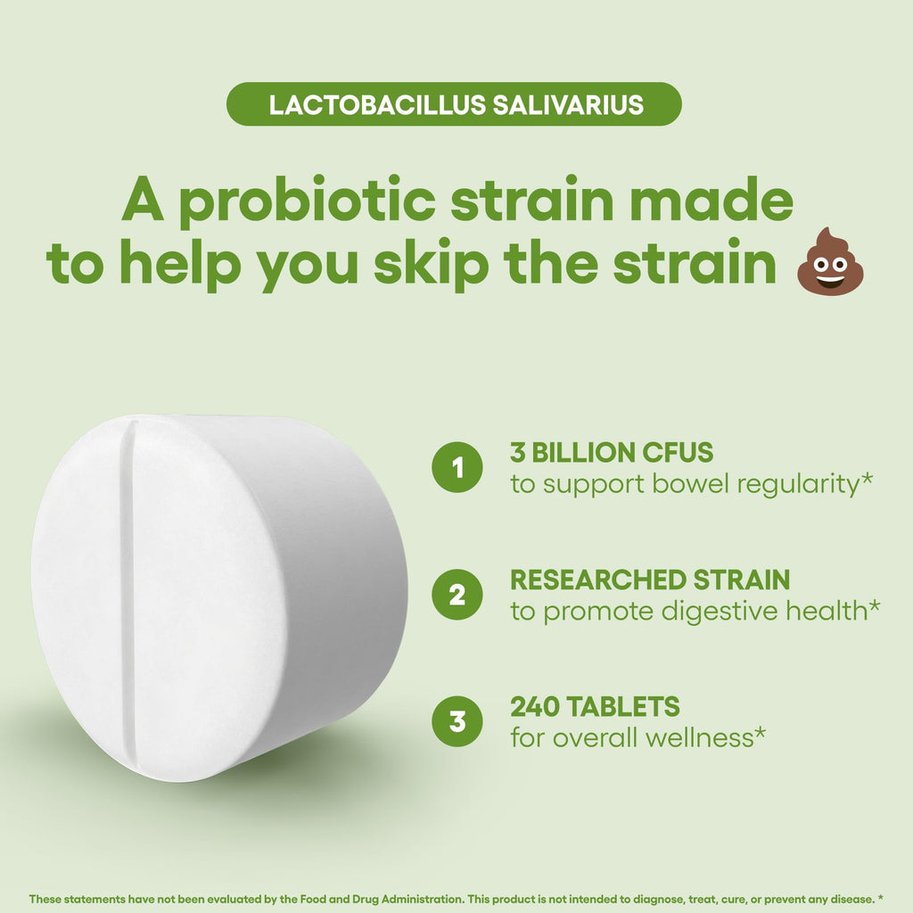 Lactobacillus Salivarius (4 Month Supply) Probiotic Supplement 240 Tablets 3 Billion CFU Probiotics for Men & Women Vegan Friendly Made in the UK (Lactobacillus Salivarius)