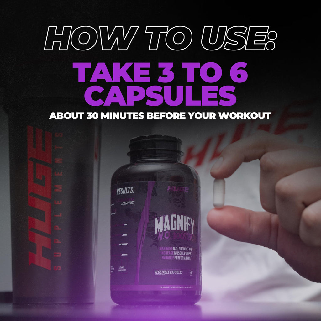 Huge Supplements Magnify Pump Pills & Nitric Oxide Booster, Enhance Muscle Pumps, Fullness & Vascularity, Science-Backed Ingredients - NO3-T Nitrates, Agmatine Sulfate, VasoDrive-AP (180 Capsules)