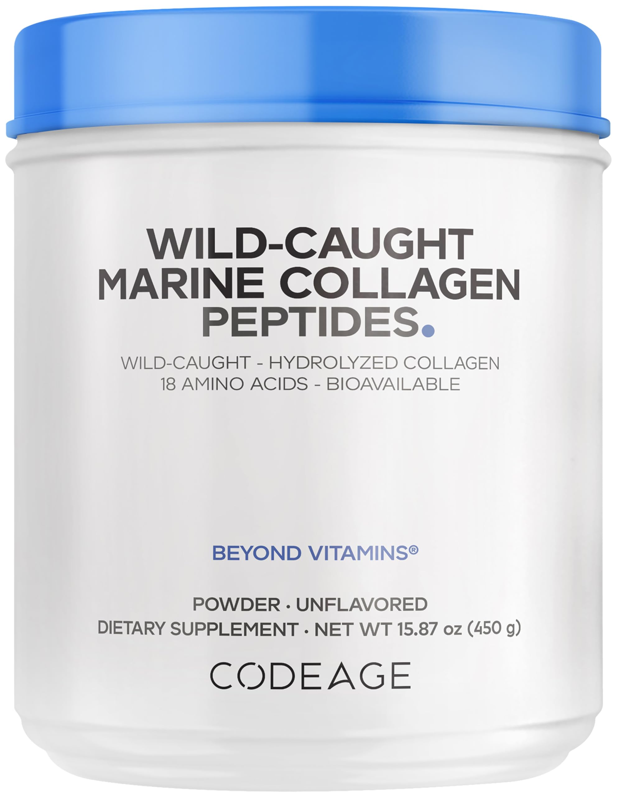 Codeage Marine Collagen Powder - Wild-Caught Hydrolyzed Fish Collagen Peptides - Type 1 & 3 Collagen Protein Supplement - Amino Acids for Skin, Hair, Nails - Paleo Friendly, Non-GMO, 15.87 Ounces