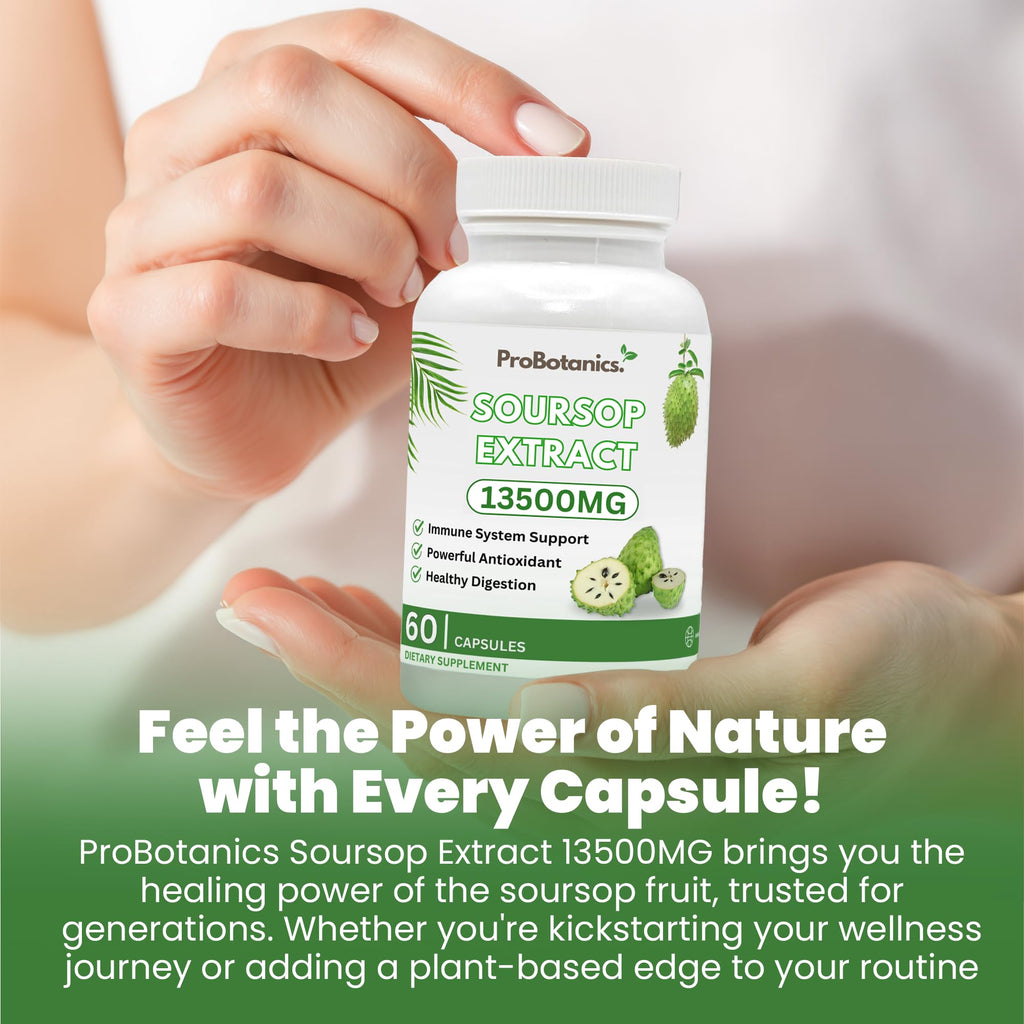 ProBotanics Organic Soursop for Cell Support & Regeneration | High Strength 450mg 30:1 Extract Equiv. to 13500mg Extract Per Serving | Powerful Antioxidant and Immune Support - 60 Capsules