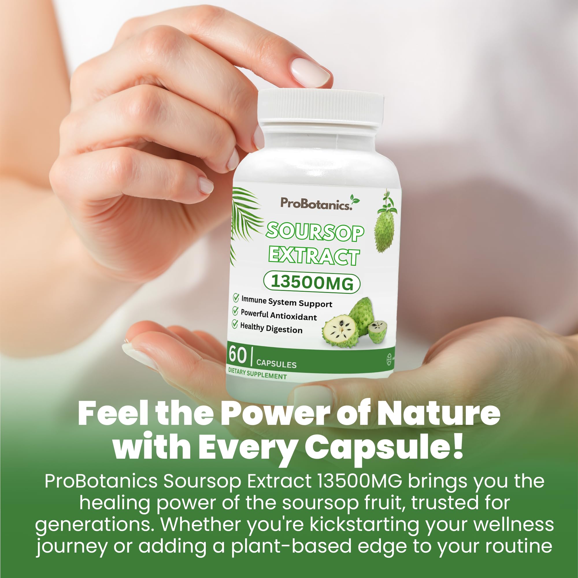 ProBotanics Organic Soursop for Cell Support & Regeneration | High Strength 450mg 30:1 Extract Equiv. to 13500mg Extract Per Serving | Powerful Antioxidant and Immune Support - 60 Capsules